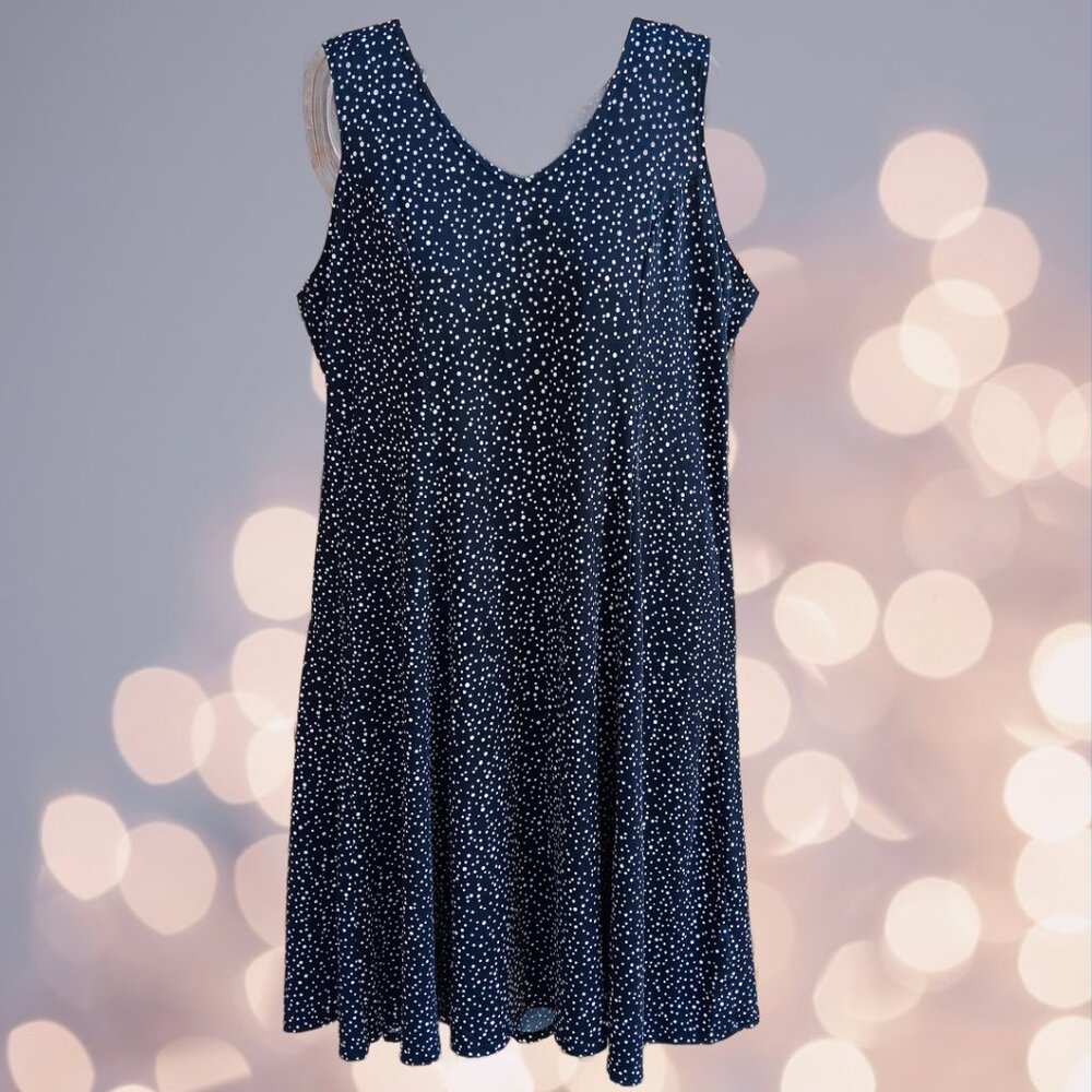 Kim Rogers Fit-n-Flare Dress Sleeveless Below Knee Black Polka Dot Size M